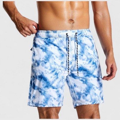 Anna-Kaci Men's Marble Tie-Dye Print Swim Shorts with Elastic Waistband and Adjustable Drawstring