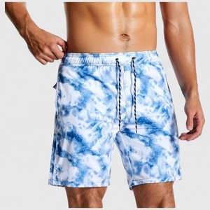 Anna-Kaci Men's Marble Tie-Dye Print Swim Shorts with Elastic Waistband and Adjustable Drawstring - 1 of 4