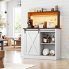 Aheaplus Coffee Bar Cabinet with Charging Station and LED Light, Kitchen Buffet Sidboard with Sliding Barn Door and Top Storage Shelves - 2 of 4