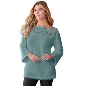 Roaman's Eyelash Lace Neck Sweater - 1 of 4