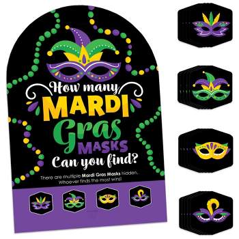 Big Dot of Happiness Colorful Mardi Gras Mask - Masquerade Party Scavenger Hunt - 1 Stand and 48 Game Pieces - Hide and Find Game