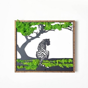 Gulches Tiger Metal Art Moss Wall Decor - Striking Iron and Moss Fusion for Your Space - 1 of 4