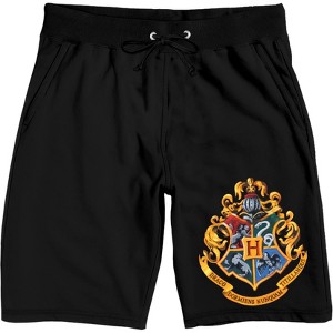 Harry Potter Hogwarts School Crest Men's Black Graphic Sleep Shorts - 1 of 2