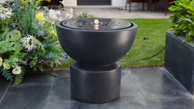 Dark Gray Round Resin Outdoor Fountain with LED Lights