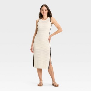 Women's Openwork Midi Sweater Dress - Universal Thread™ Cream - 1 of 3