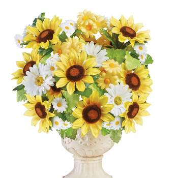 Collections Etc Sunflower and Daisy Artificial Bushes - Set of 3 10 X 10 X 15.5