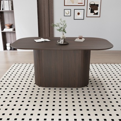 63'' Modern MDF Dining Table with Rounded Corners and Fluted Legs,Seats 4 to 8 in Kitchen or Dining Room-The Pop Home