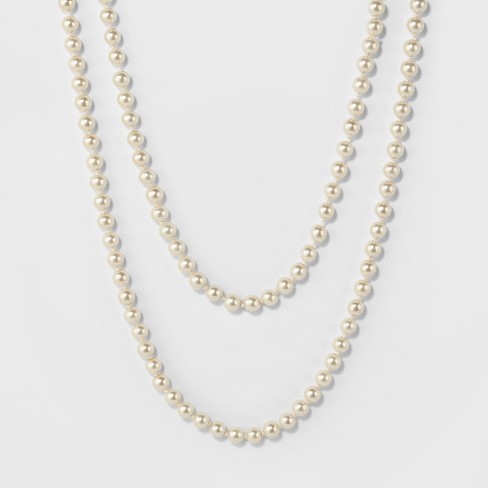 Buy online Cream Faux Pearl Embellished Layered Necklace from