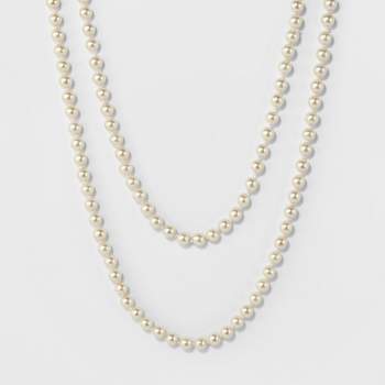 Long Faux Pearl Necklace - A New Day™ Silver/White