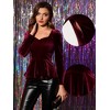 INSPIRE CHIC Women's Elegant Sweetheart Neck Long Sleeve Velvet Peplum Top - 2 of 4