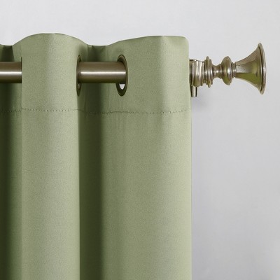 Sage Green Room-Darkening Grommet Pleated Polyester Curtain Panel
