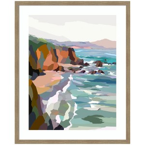 Kate and Laurel Framed Art Pho Beach by Nikita Jariwala, 34x42, Woodgrain Stripe Mocha - 1 of 4
