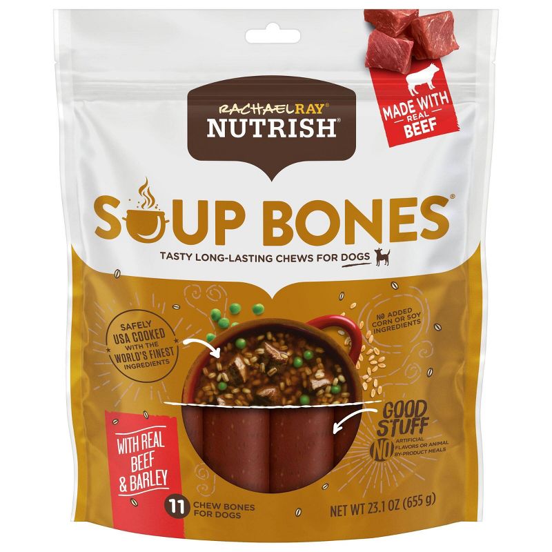 Rachael Ray Nutrish Soup Bones Chewy Dental Dog Treats Beef and Barley Flavor - 23.1oz/11ct, 1 of 10