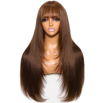 Jessie's Wig 20 Inch Straight Layered Wig 13x5 Pre Cut Lace Brown ColorWig With Bangs 1 Pcs/Pack  20"