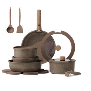 Itopfox 17-Piece Nonstick Cookware Set with Detachable Handles, Oven & Dishwasher Safe, Induction Compatible, Includes Pots, Pans, Lids & Utensils - 1 of 4