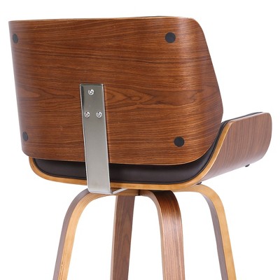 26" Walnut and Gray Faux Leather Swivel Counter Stool
