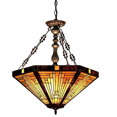 Chloe Lighting Innes Tiffany-Style 3 Light Mission Inverted Ceiling Pendant Fixture 22`` Shade