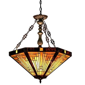 Chloe Lighting Innes Tiffany-Style 3 Light Mission Inverted Ceiling Pendant Fixture 22`` Shade - 1 of 2