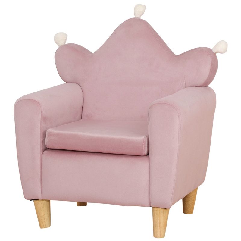 Qaba Soft Kids Sofa Chair, Single Lounger Armchair for Children with Strong Frame, Cute Pink Crown Throne for Relaxing, Watching TV, Studying, 4 of 7