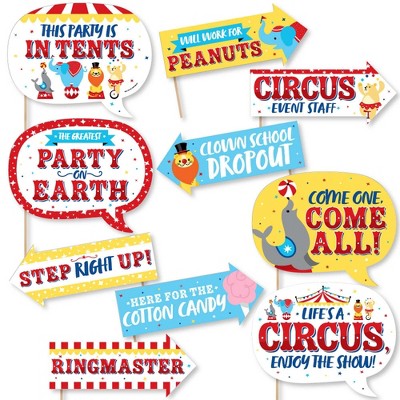 Big Dot of Happiness Funny Carnival - Step Right Up Circus - Carnival Themed Photo Booth Props Kit - 10 Piece