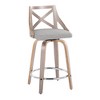 24" Farmhouse Fixed-Height Counter Stool with Swivel in Light Wood and Fabric with Round Chrome Footrest, Set of 2 - 2 of 4