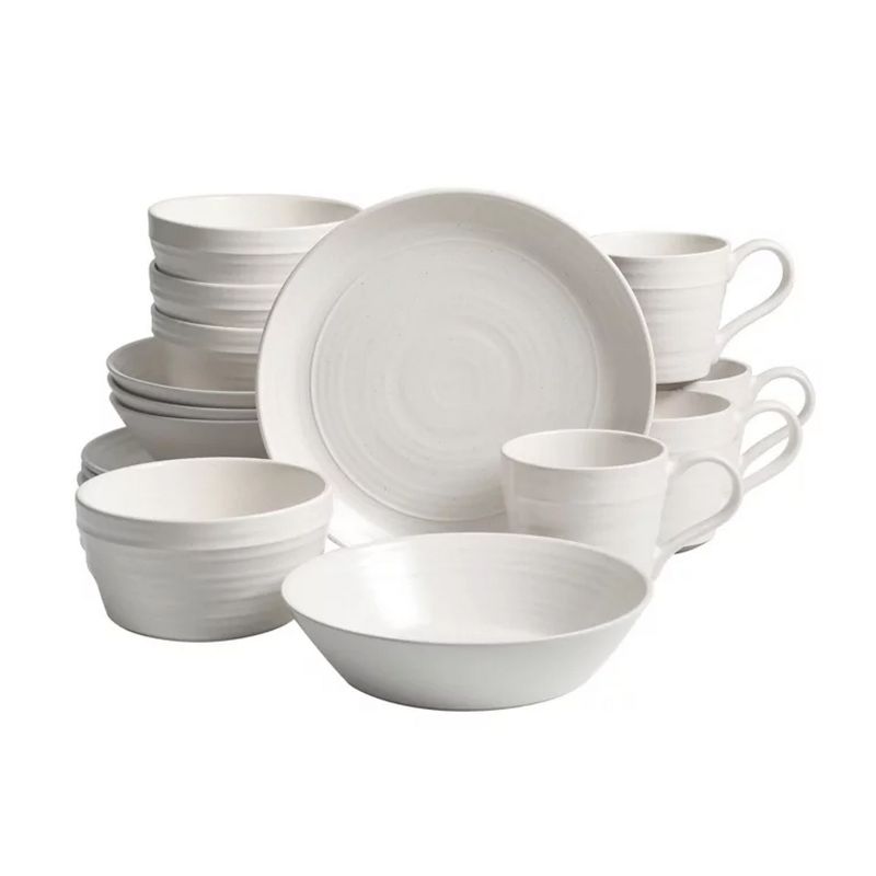 Gibson Bee and Willow Milbrook 16 Piece Round Stoneware Dinnerware Set in White, 1 of 7