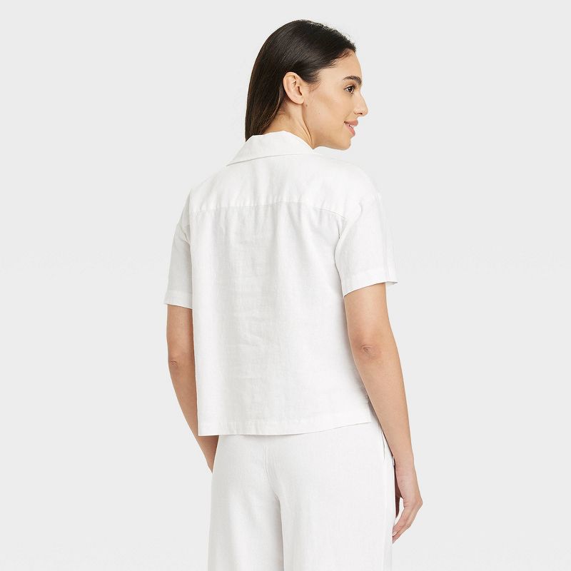 Women's Linen Short Sleeve Button-Down Camp Shirt - A New Day™, 3 of 11