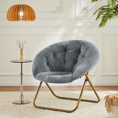 FURNIinspire Accent Chairs Comfortable Round Chairs, Faux Fur Furniture Chair For Bedroom Living Room Adult Size, Gray, 35.83"*25.59"*32.28"