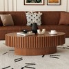 KIGFTSOD Oval Coffee Table Handcrafted Relief Sturdy Pedestal Wooden Olive-Shaped Tea Table for Living Room - 2 of 4