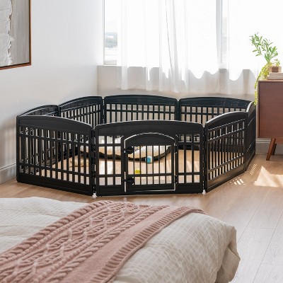 Black Plastic 24" 8-Panel Pet Playpen with Door