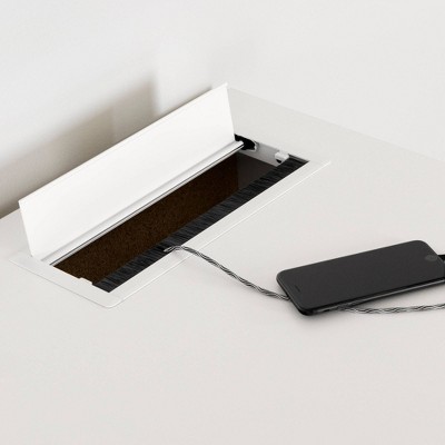 White Scandinavian Computer Desk with Power Outlet and USB Ports
