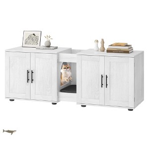 3-in-1Multi-Functional 55" Large Cat Litter Box Furniture for 2 Cats Hidden Litter Box Enclosure w/Double Rooms & Barn Doors - 1 of 4