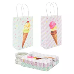 Blue Panda 24 Pack Kraft Paper Ice Cream Party Favors Gift Bags with Handles (9 x 5.5 x 3.15 in)