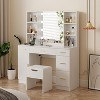 Acekool Farmhouse Vanity Set with Mirror, 56 Inch Makeup Desk with Charging Station, Adjustable Lighting, Storage Shelves & Stool for Bedroom - 2 of 4