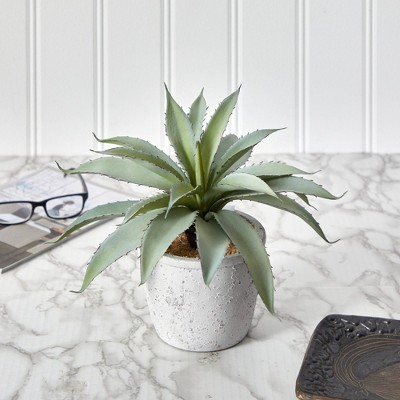 9-Inch Faux Aloe Succulent in Weathered Pot