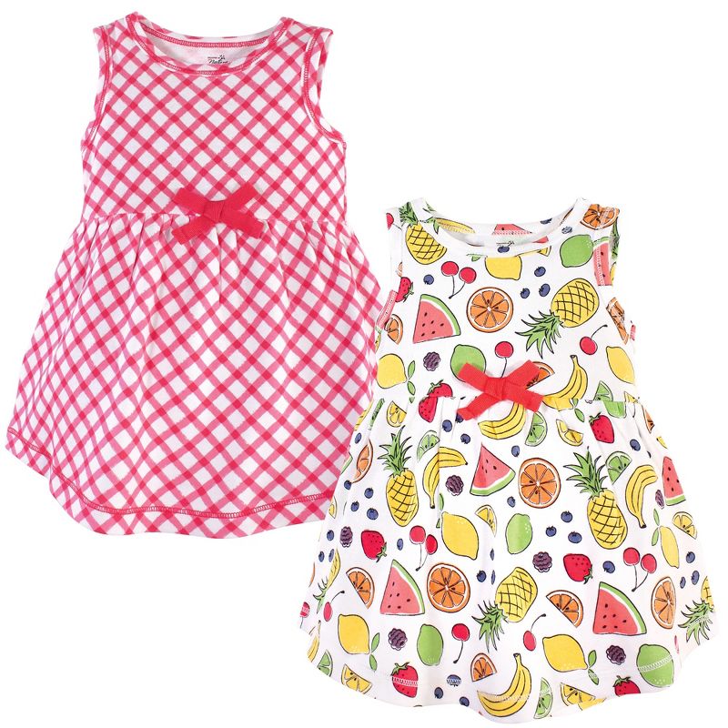 Touched by Nature Baby and Toddler Girl Organic Cotton Sleeveless Dresses 2pk, Fruit, 1 of 3