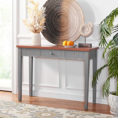 Beale Chic Taupe and Oak Wood Console Table with Fluted Storage Drawer