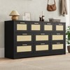 10 Drawer Rattan Dresser, 59" Boho Dresser with Metal Handles, Wood Closet Storage Chest of Drawers for Bedroom, Living Room, Hallway, Entryway - 2 of 4
