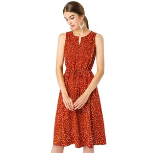 Allegra K Women's Floral Split Neck Drawstring Waist Sleeveless A-Line Summer Midi Dress - 1 of 4