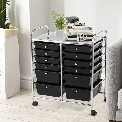Black 12-Drawer Rolling Storage Cart with Chrome Frame