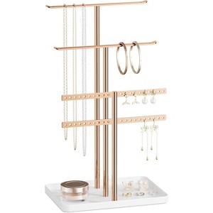 14.5-Inch Gold Jewelry Stand - Holds 80 Pieces, Sturdy Display for Necklaces & Bracelets - 1 of 4