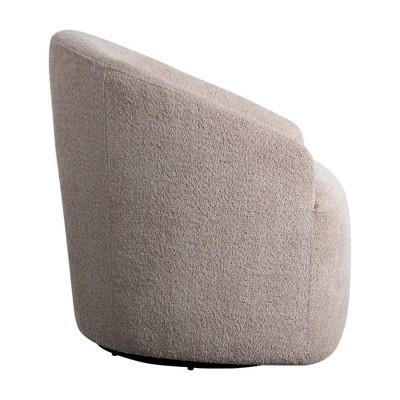 Beige Barrel Swivel Accent Chair with Wood Base