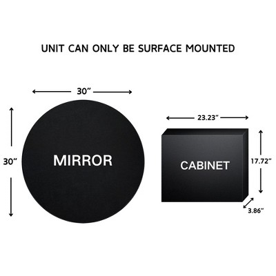 30" Matt Black Stainless Steel Round Medicine Cabinet with Mirror