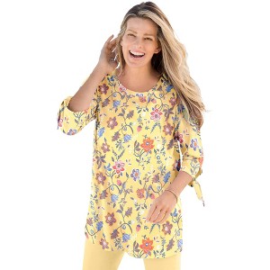 Woman Within Plus Size Perfect Three-Quarter Tie-Sleeve Tee - 1 of 4