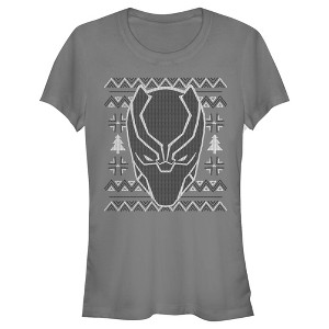 Juniors Womens Marvel Ugly Christmas Panther Mask T-Shirt - 1 of 3