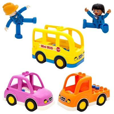 PICASSO-TILES 5 PC Vehicle Character and Action Figure Set Magnetic Tiles, Building Blocks, STEM Toys for Kids 3+