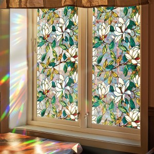 Decorative Stained Glass Window Film, Double-sided Colorful Plants and Flowers Window Decals, Non-Adhesive Removable Static Cling Vinyl Stickers - 1 of 4