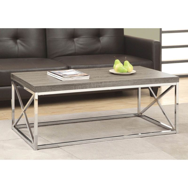 Monarch Dark Taupe Wood-Look Finish Chrome Metal Contemporary Style Coffee Table, 2 of 6