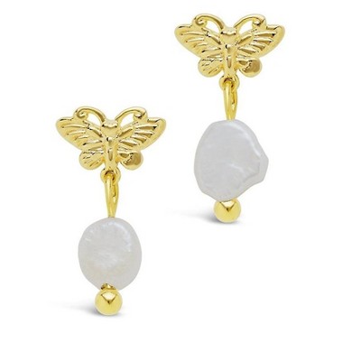 SHINE by Sterling Forever Butterfly & Pearl Stud Earrings
