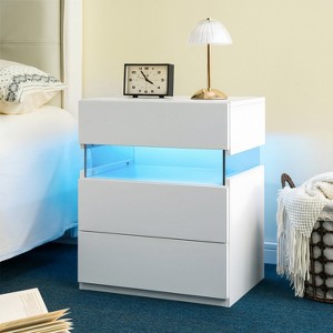 QingMoon Modern Nightstand with 3 Drawers, LED Bedside Tables, for Bedroom Living Room Bedside Furniture - 1 of 4